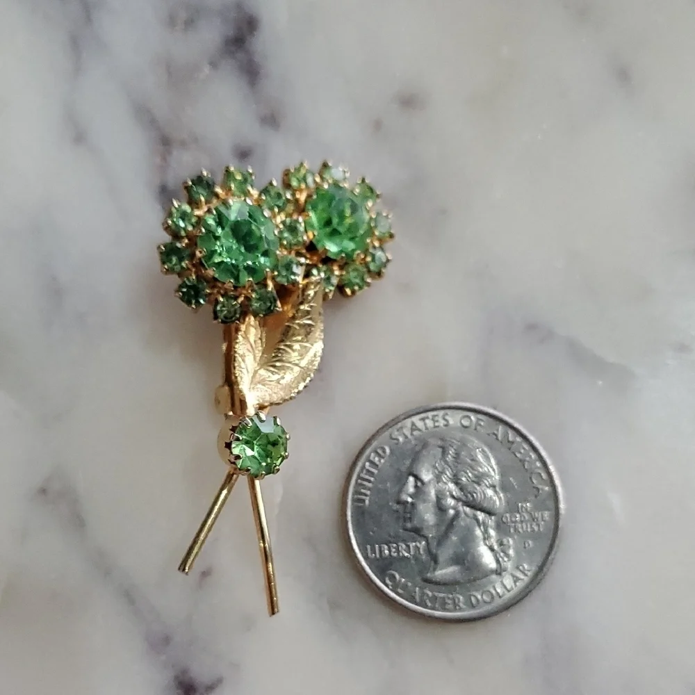 Vintage Green and Gold Floral Bouquet Brooch